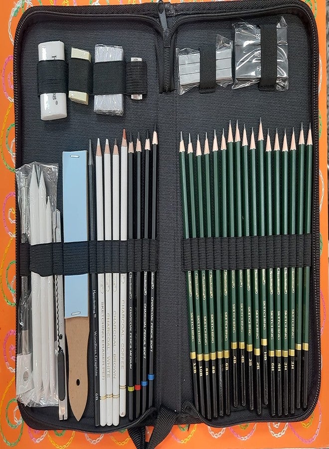 MSGH Premium Sketching Pencils Drawing Kit 42 Pcs with Zippered Carrying Case (26 Pencil | 6 Sticks | 3 Stumps | 3 Eraser | 1 Sharpener | 1 Sandpaper | 1 Cutter | 1 Extender | 1 Carry Case) - Image 2